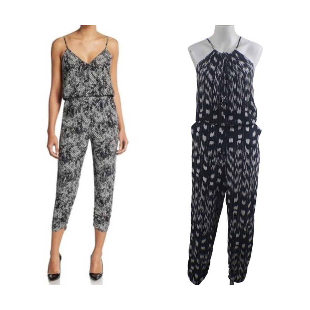 PARKER Women's Size L Liv Black White Silk Jogger Pants Jumpsuit Contemporary